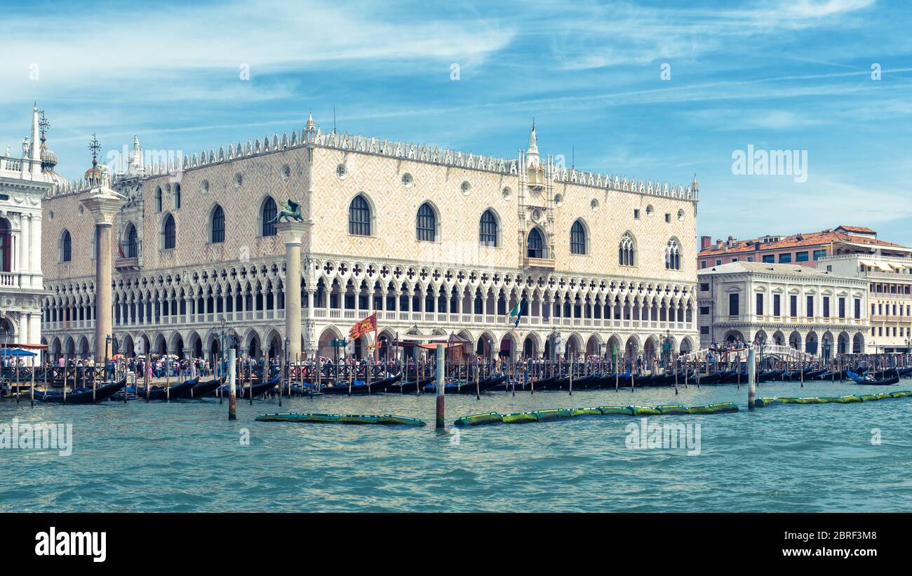 Saint Mark`s Square with Doge`s Palace, or Palazzo Ducale, in Venice, Italy. This place is the main tourist destination in Venice. 16:9 widescreen. Stock Photo